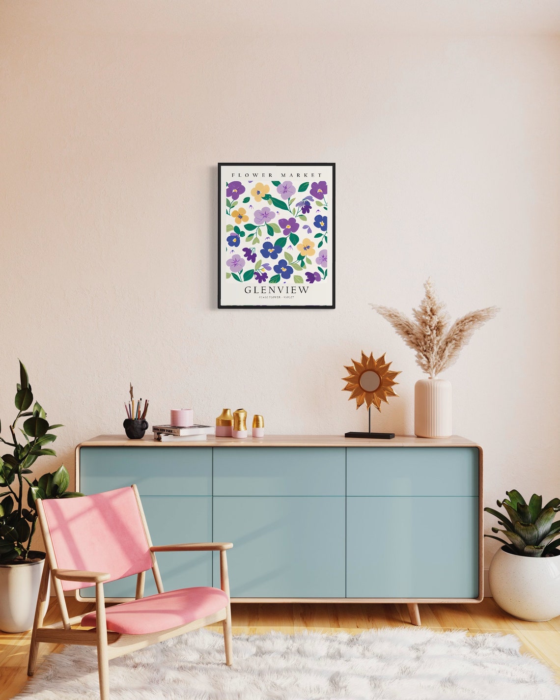Glenview Colorful Violet State Flower Market Botanical Poster - Image 2
