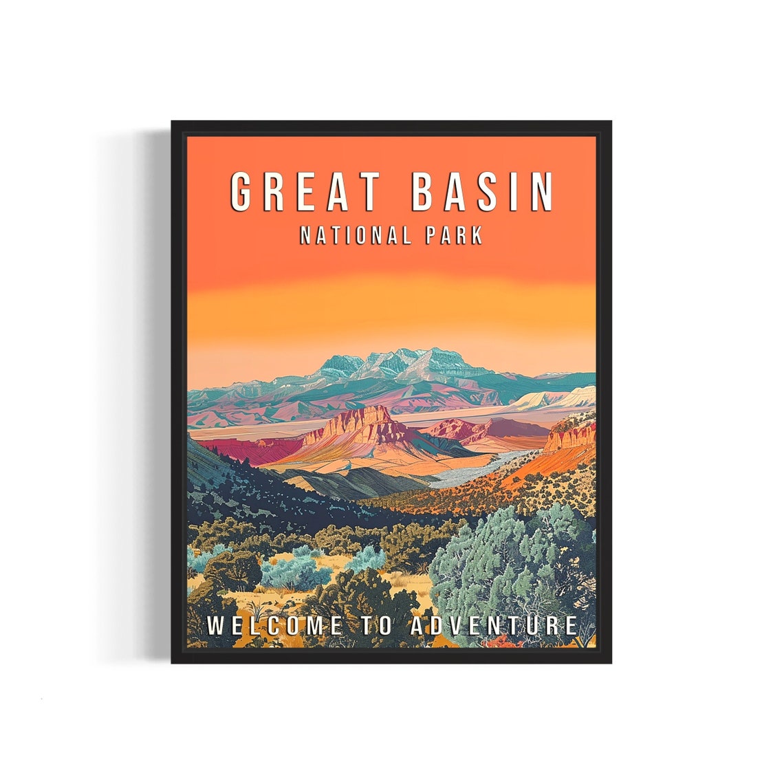 Great Basin National Park Nevada Mountain Valley Sunset Travel Poster
