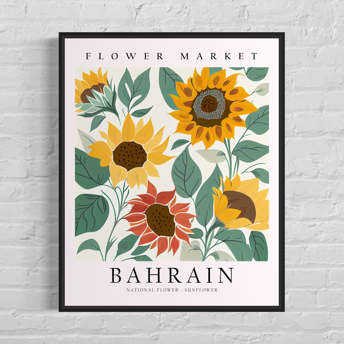 Bahrain Flower Market Sunny Yellow Sunflower Botanical Art Poster