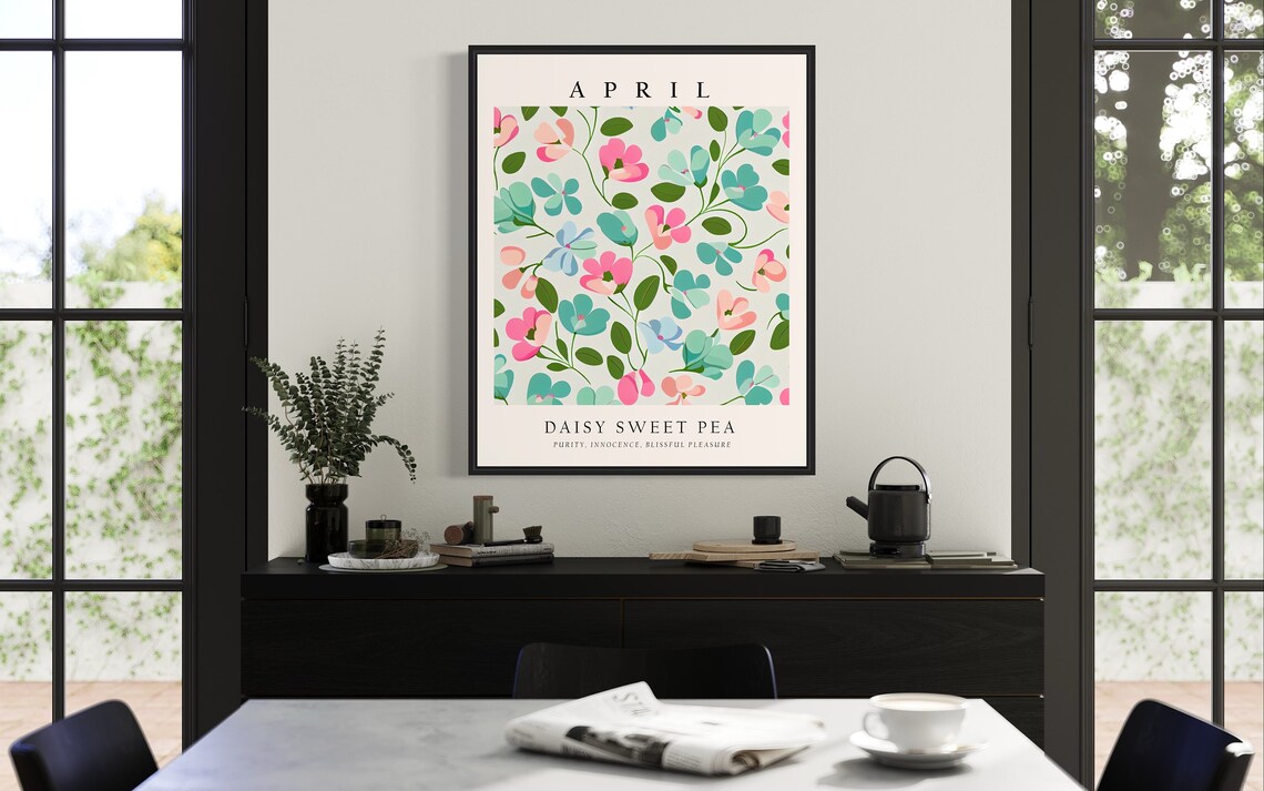 April Flower Month Daisy Sweet Pea Art Print - Image 2