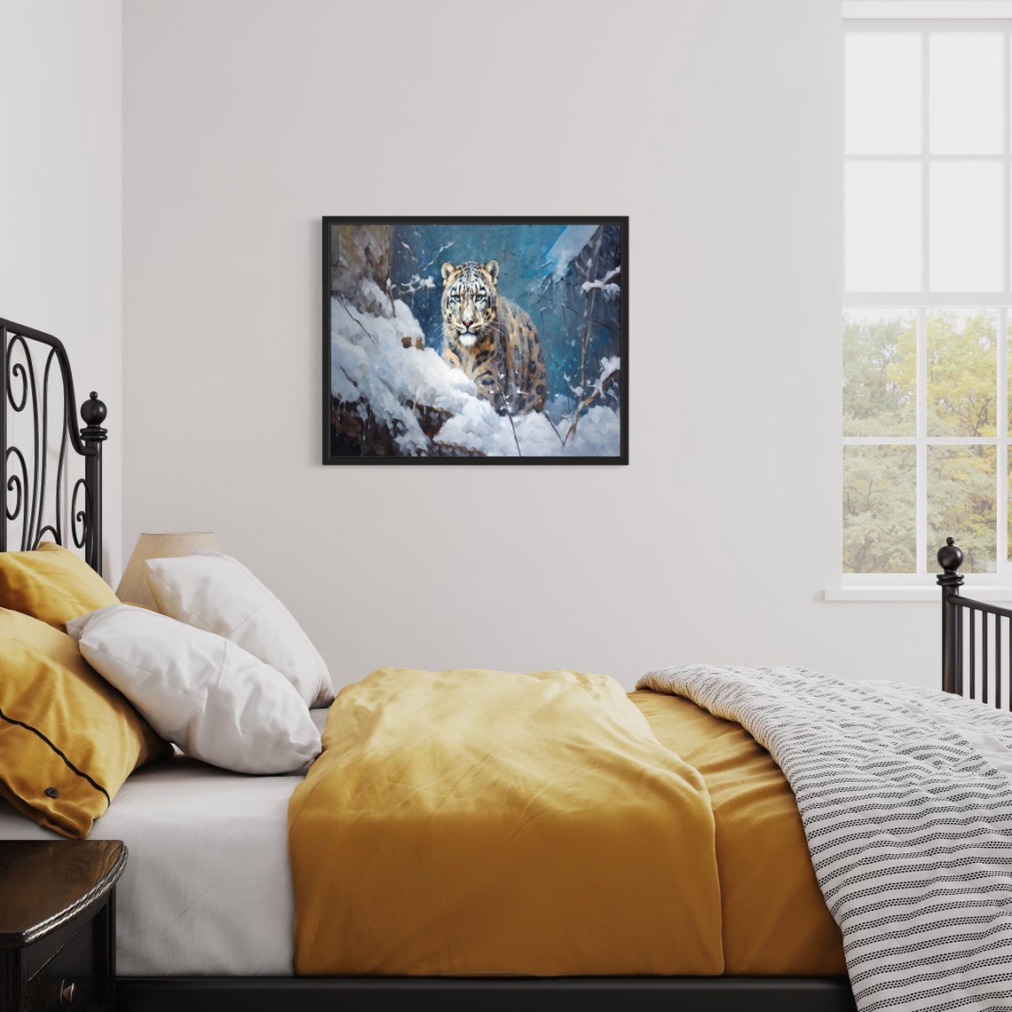 Snow Leopard Poster Art Print Winter Scenery Artwork Wall Art Painting - Image 2