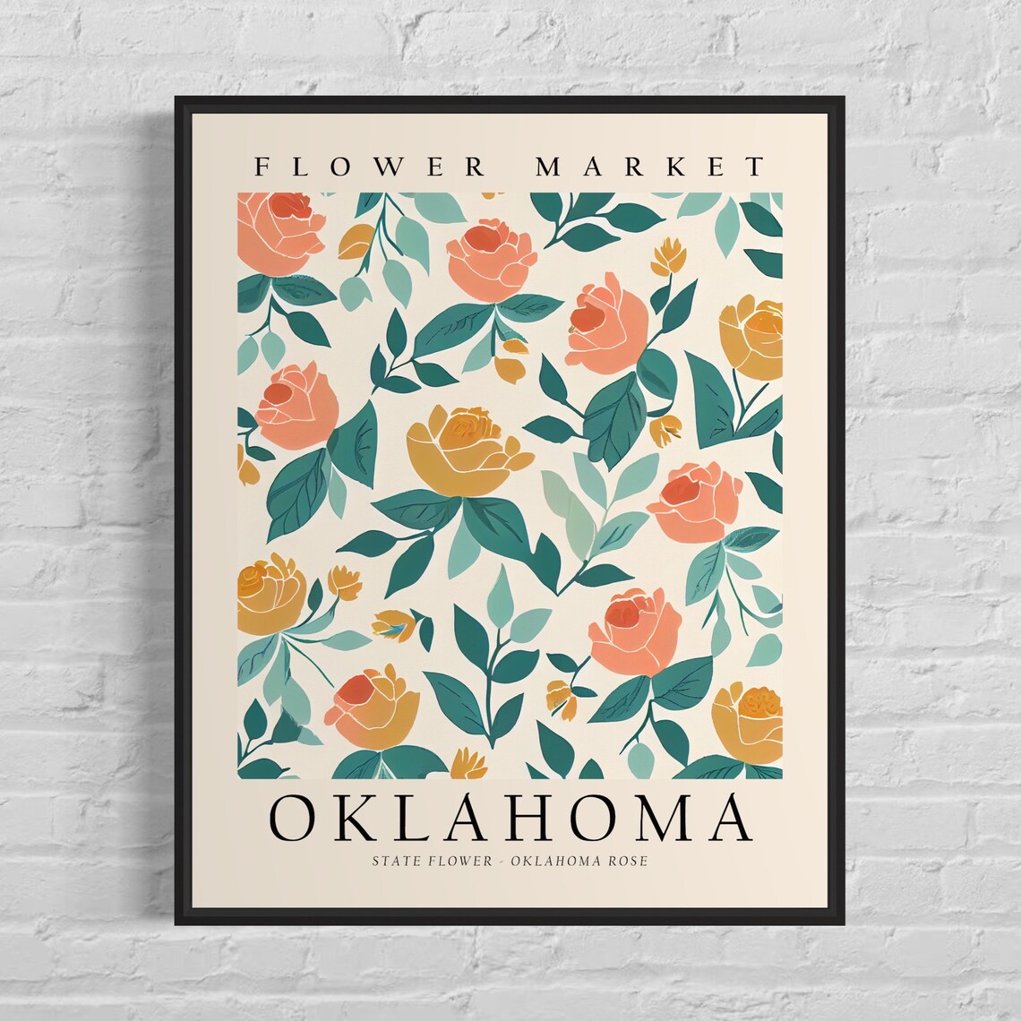 Oklahoma State Flower Rose 1960s Botanical Art Print