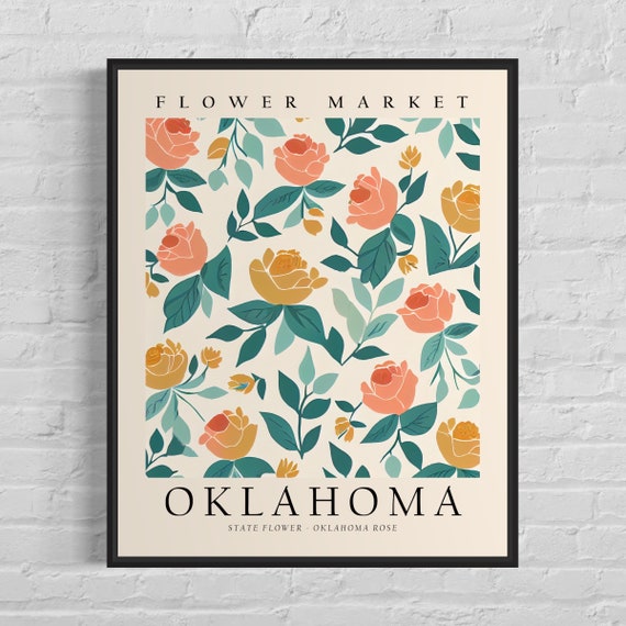 Oklahoma State Flower Rose 1960s Botanical Art Print