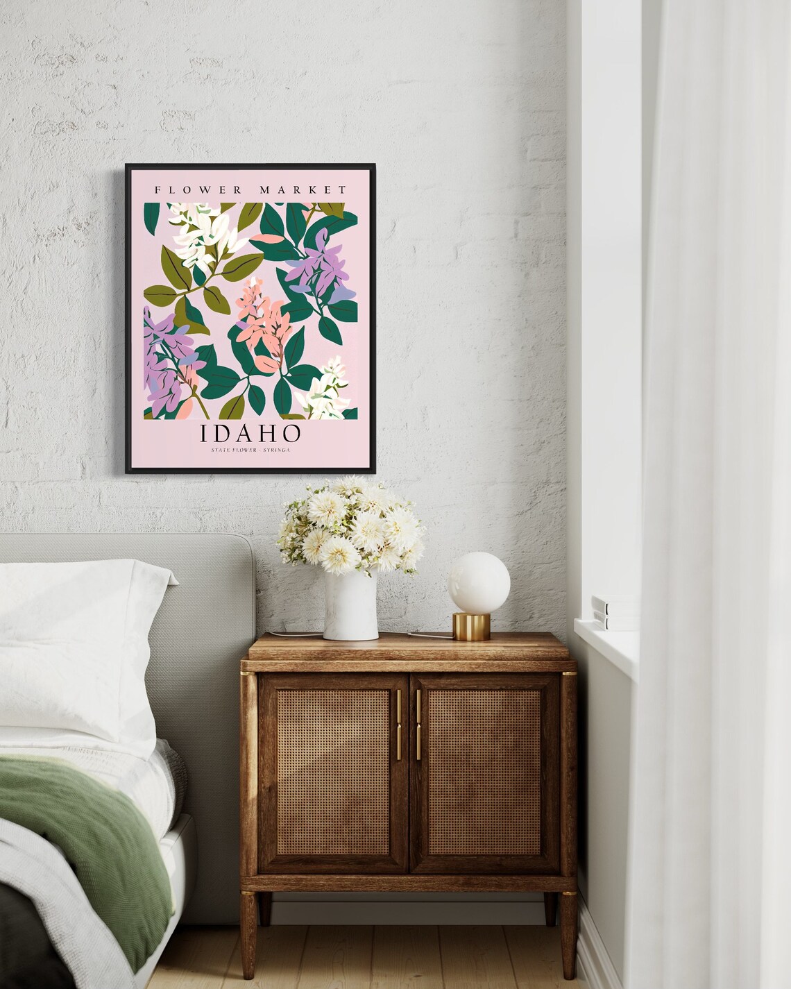 Idaho State Flower Syringa, Neutral Botanical Art Print - Image 3