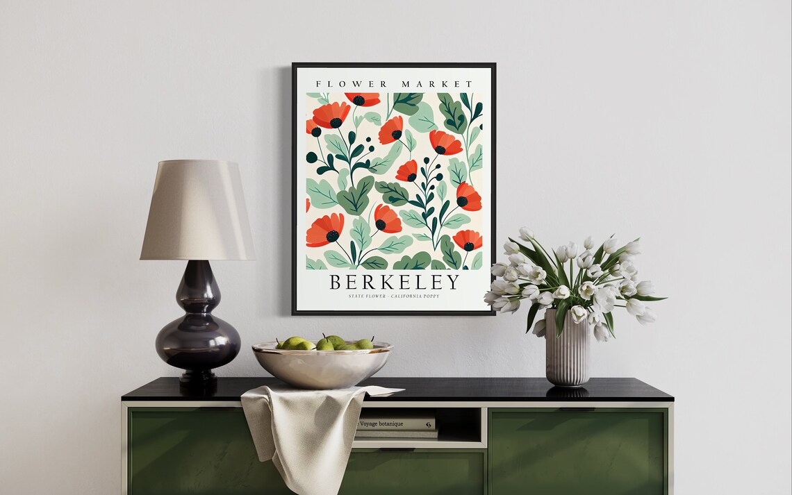 Berkeley Flower Market Art Print, California Poppy Botanical - Image 2