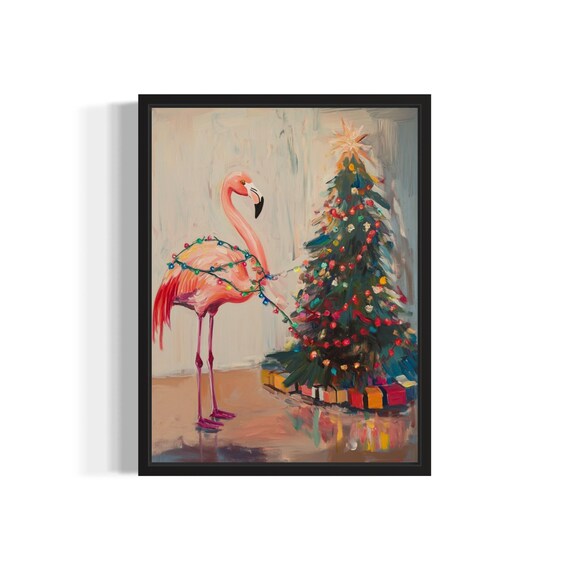 Flamingo Tangled In Christmas Lights Tropical Holiday Poster