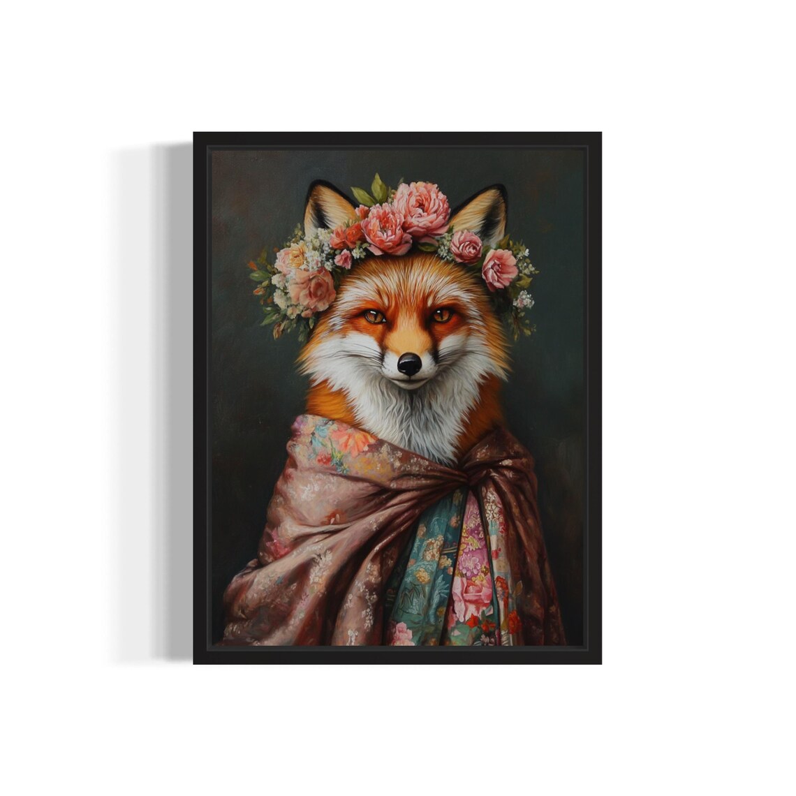 Red Fox Flower Crown Kimono Portrait Japanese Style Animal Poster