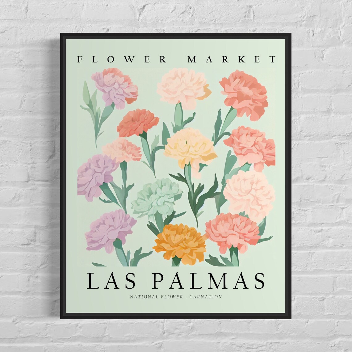 Las Palmas Flower Market Pastel Carnation Botanical Vintage Poster