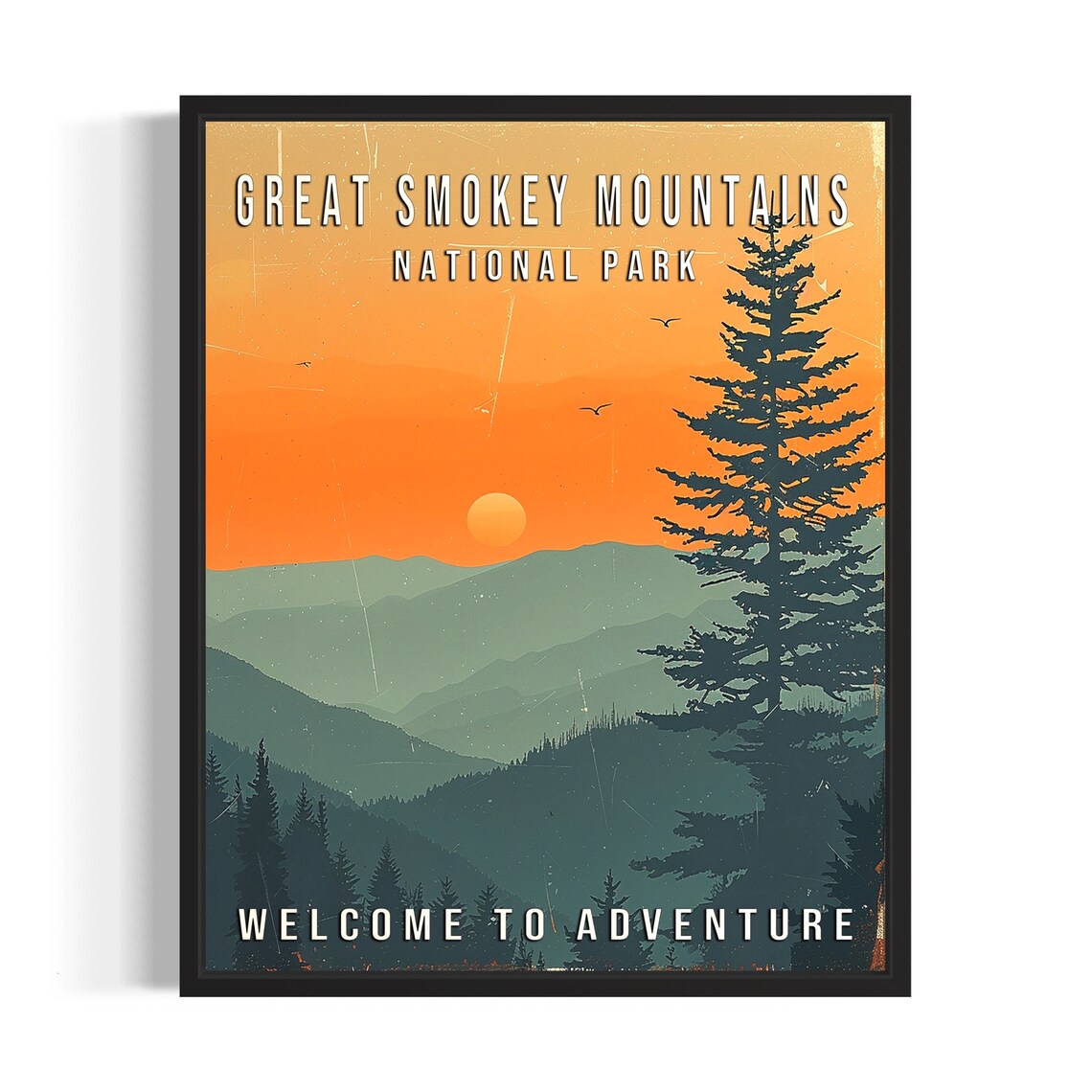 Great Smokey Mountains National Park Ridge Sunset Retro Travel Poster