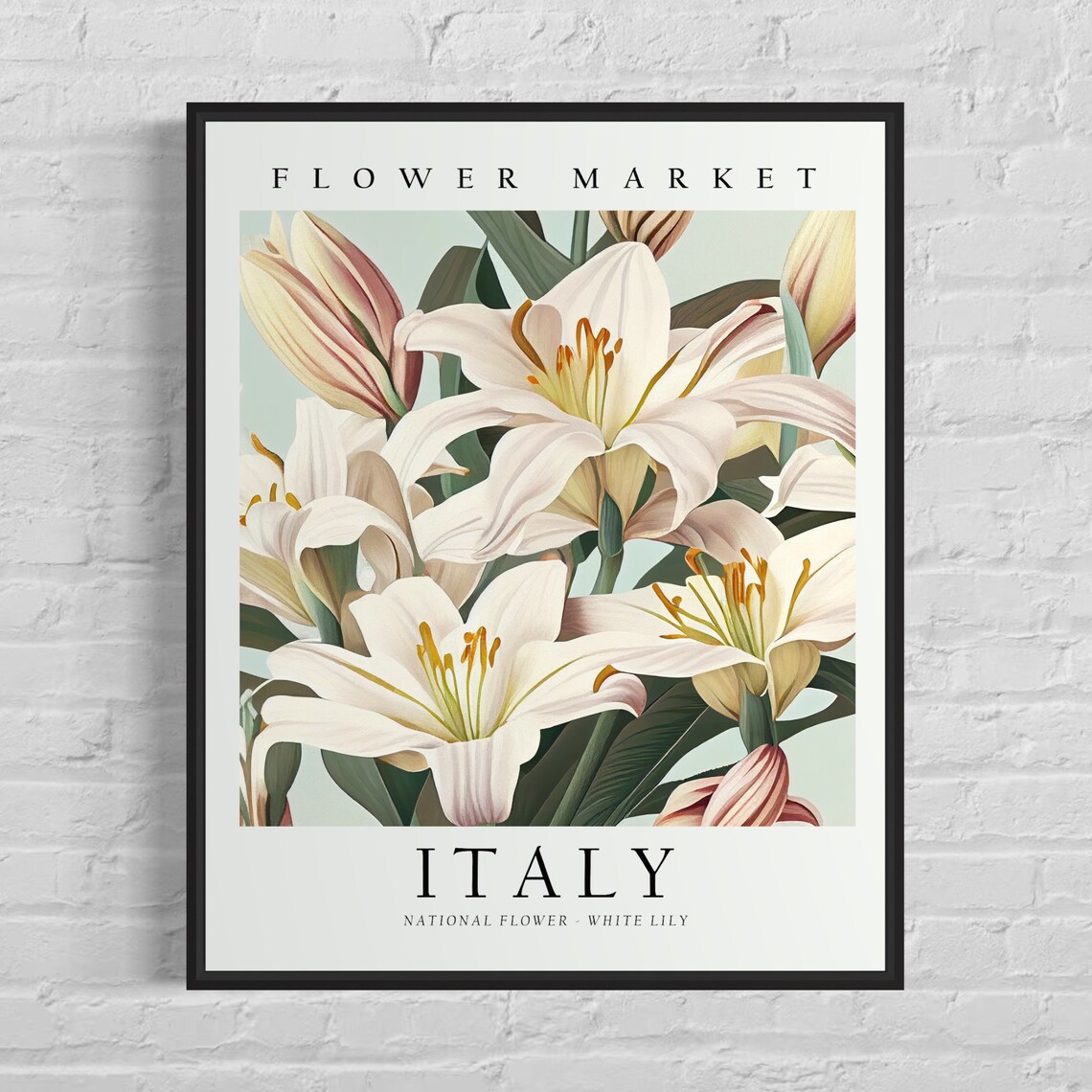 Italy Flower Market Travel Poster, European Wall Art