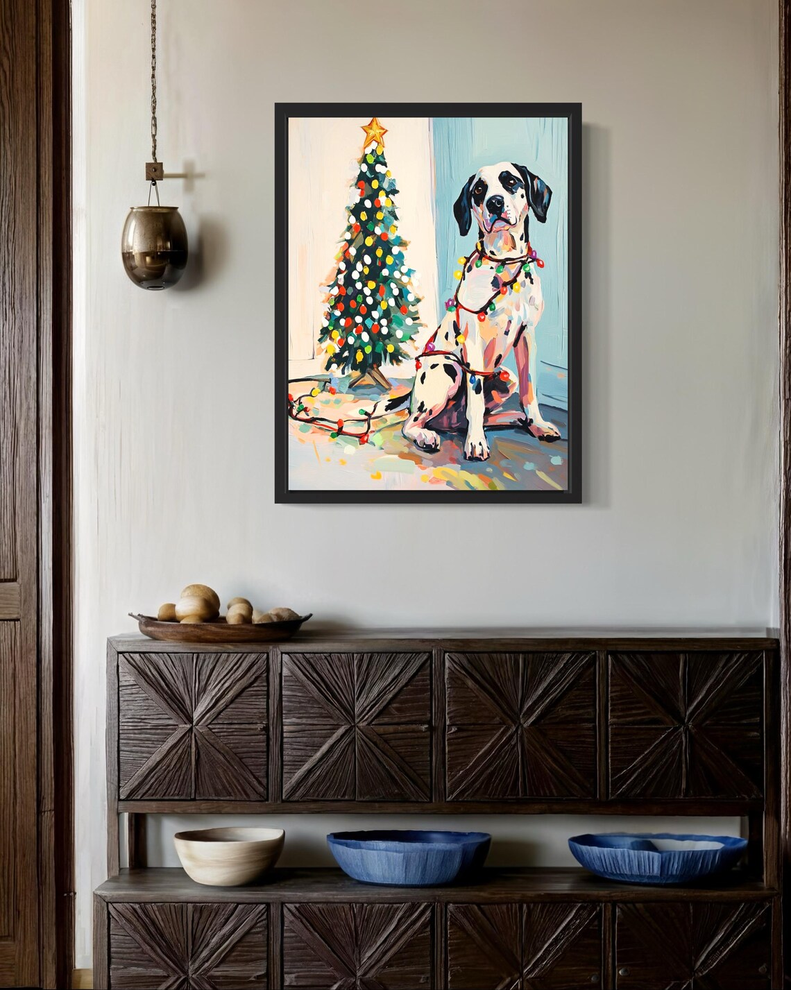 Dalmatian Dog Wrapped in Colorful Christmas Lights Holiday Poster - Image 3