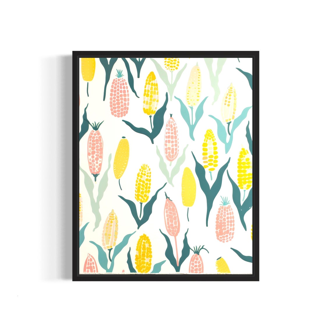 Corn Pattern Pink Yellow Pastel Illustrated Kitchen Harvest Poster