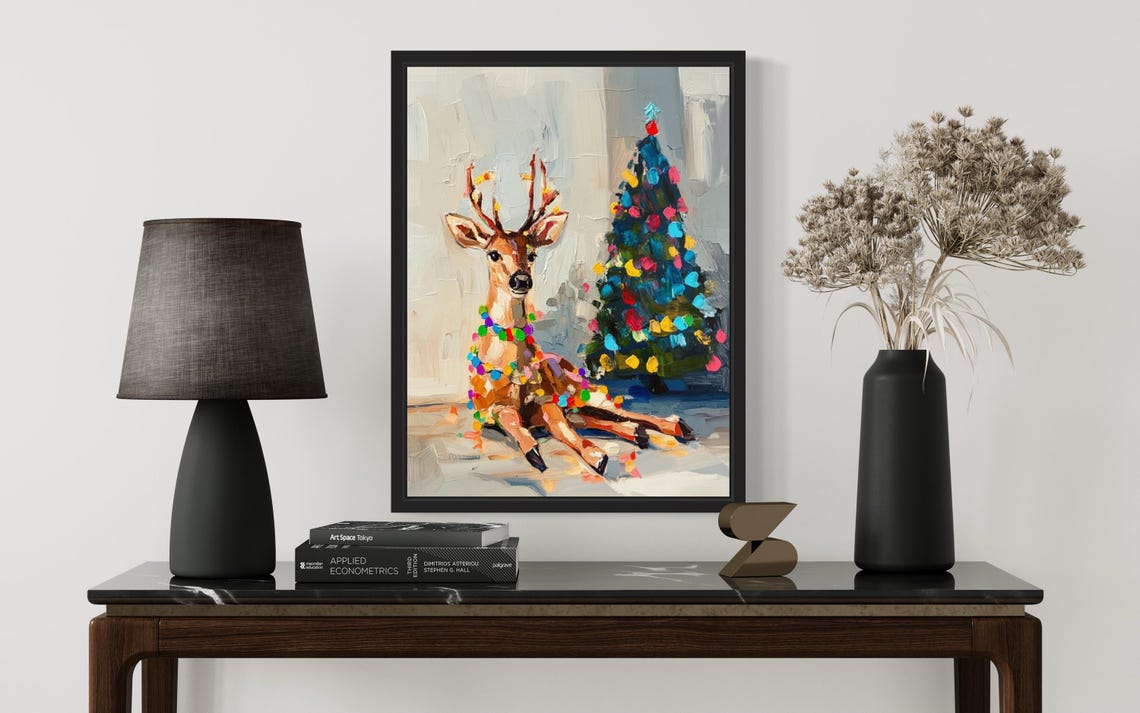 Reindeer Tangled In Christmas Lights Holiday Tree Poster Artwork - Image 3