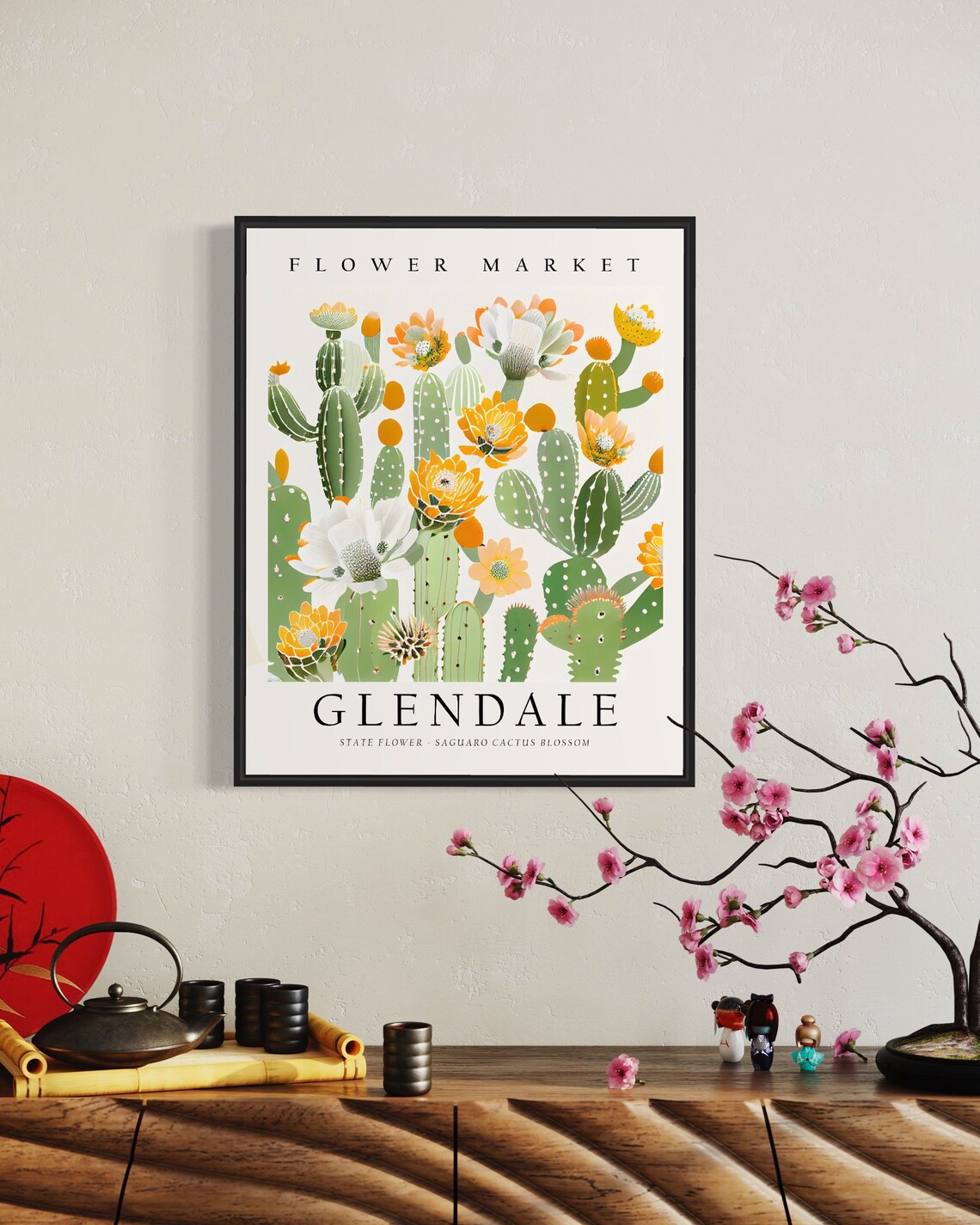 Glendale Arizona Saguaro Cactus Blossom Botanical Flower Market Poster - Image 2