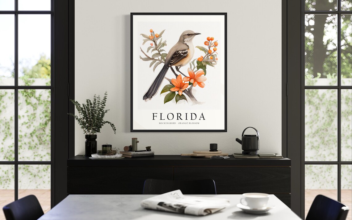 Florida State Bird and Flower Art Print, Wall Decor - Image 3