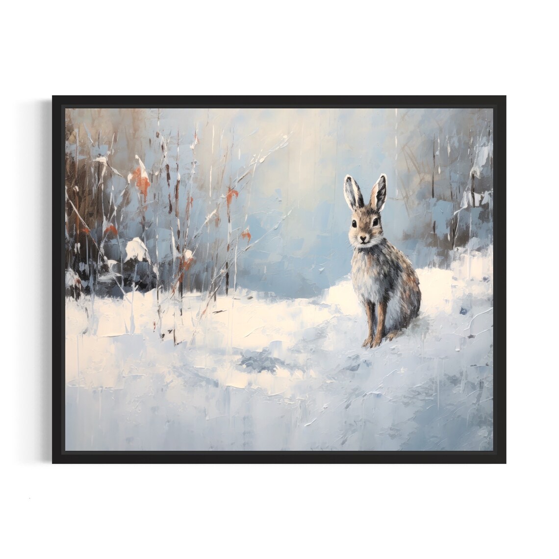 Snowshoe Hare Sitting in Winter Snow Painterly Wildlife Poster