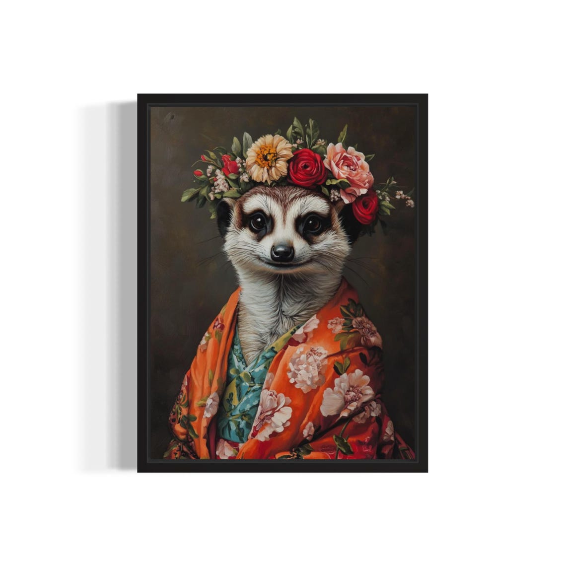 Meerkat Poster Art Print Animal Flowers In Kimono Wall Art Decor Painting Artwork