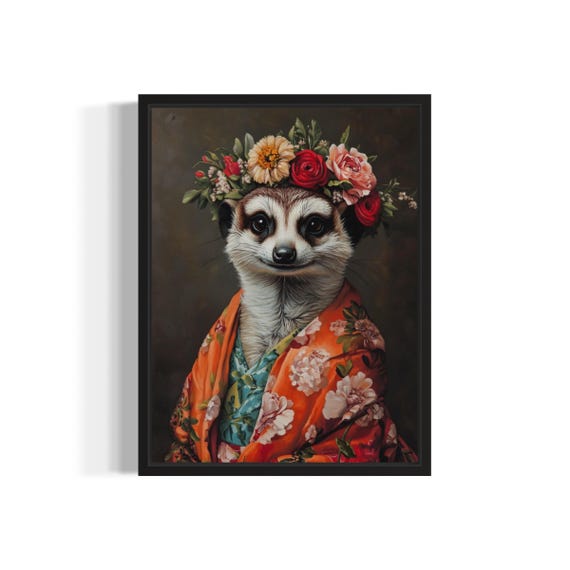 Meerkat Poster Art Print Animal Flowers In Kimono Wall Art Decor Painting Artwork