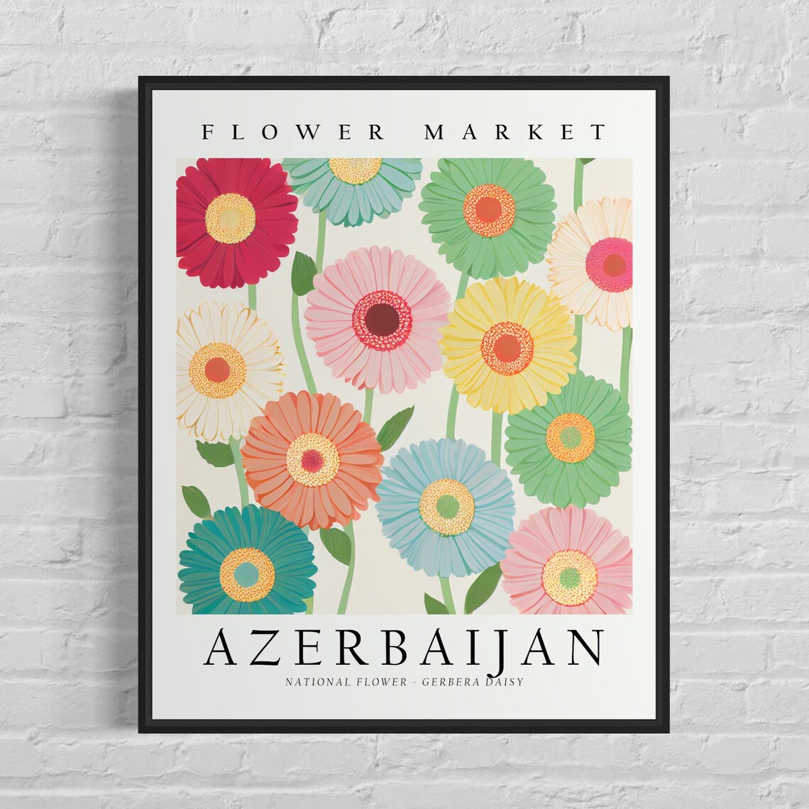 Azerbaijan Flower Market Colorful Gerbera Daisy Floral Poster