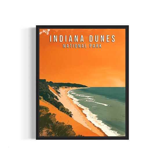 Indiana Dunes National Park Beach Lakeshore Art Vintage Poster