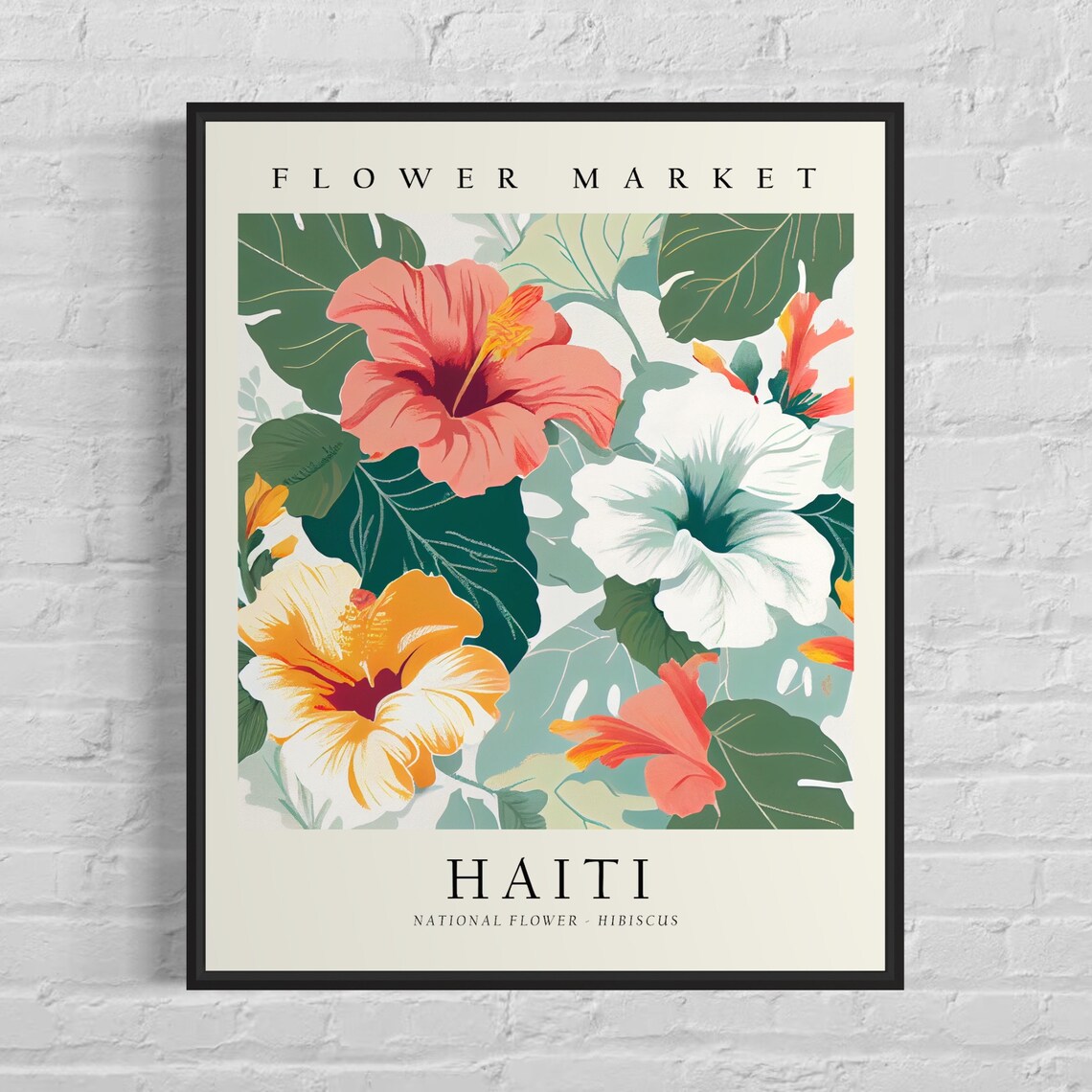 Haiti Flower Market Hibiscus Botanical Art Print