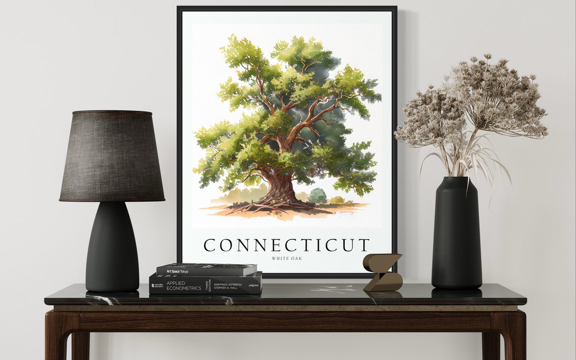 Connecticut White Oak Watercolor State Tree Botanical Art Print