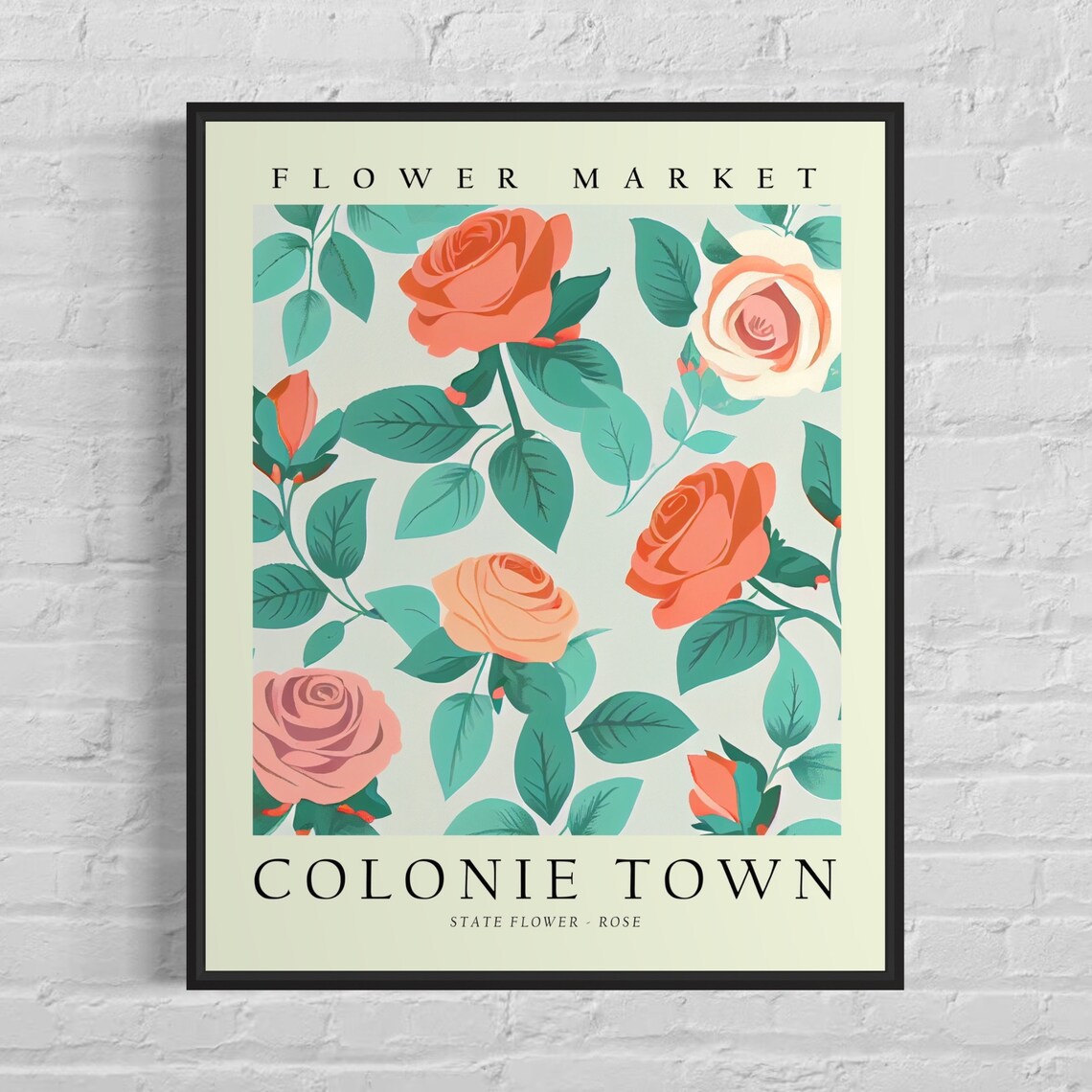Colonie Town New York Flower Market State Flower Botanical Rose Poster