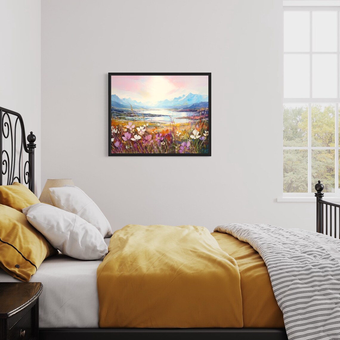 Arctic Tundra Wildflowers Mountain Lake Pastel Painting Poster - Image 2