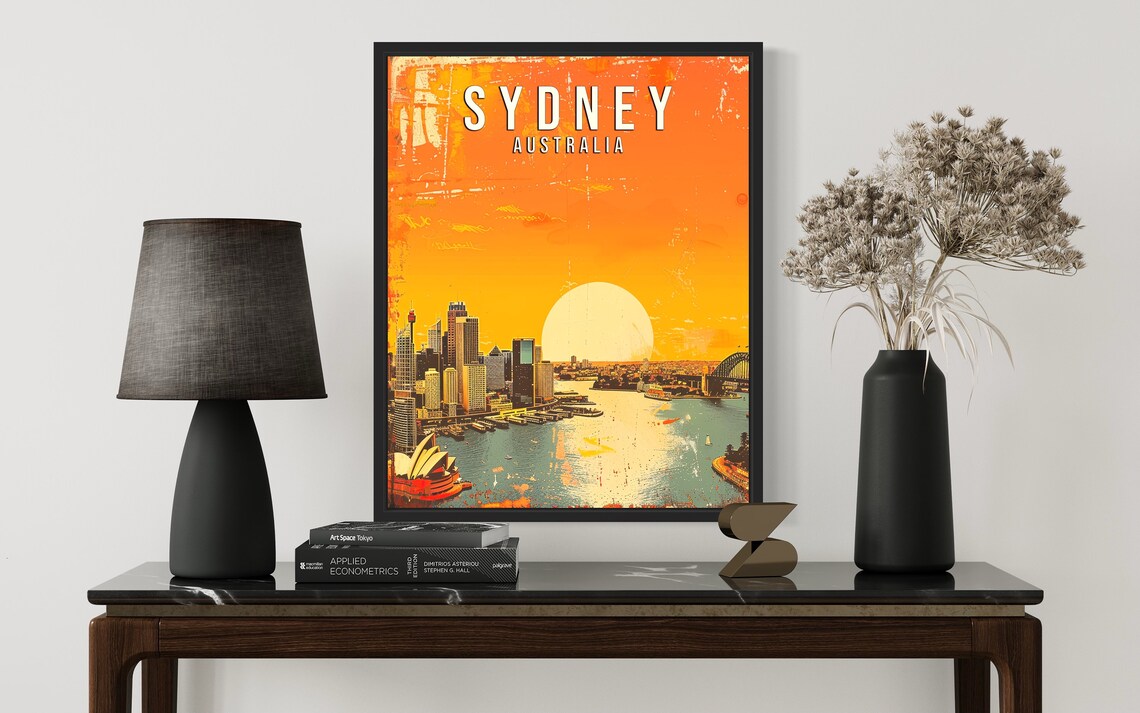 Sydney Australia Vintage Sunset Harbour Cityscape Travel Poster - Image 3