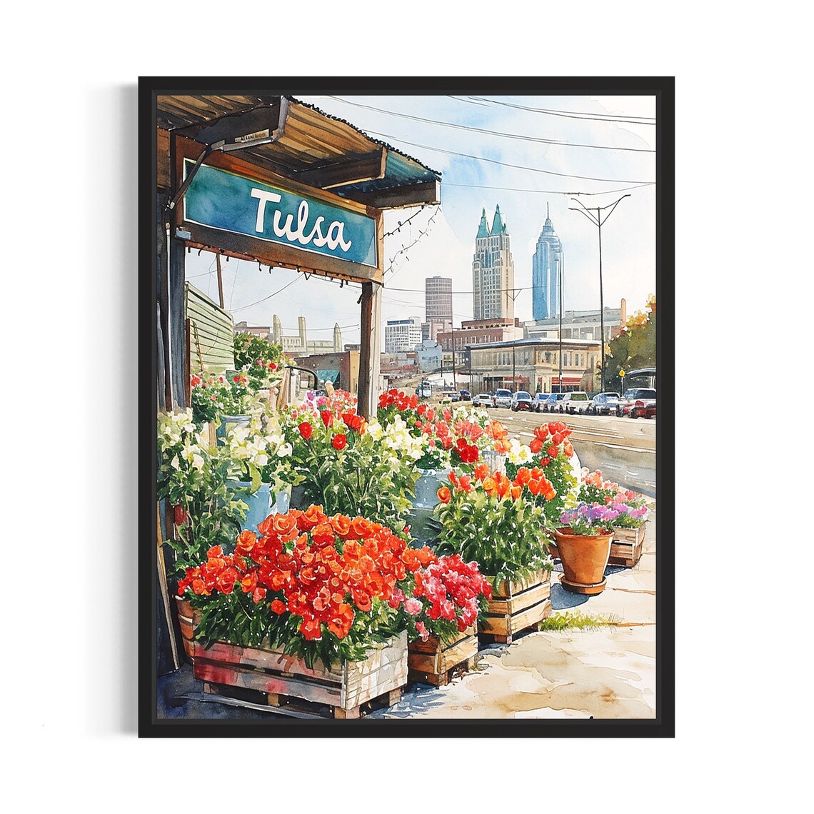 Tulsa Flower Market Neutral Botanical Art Print