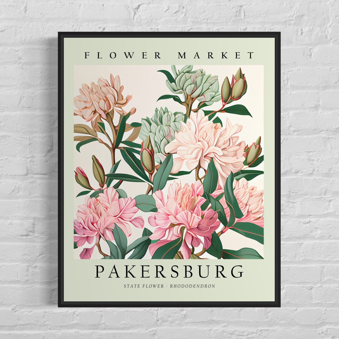 Pakersburg West Virginia Rhododendron Botanical Flower Market Poster