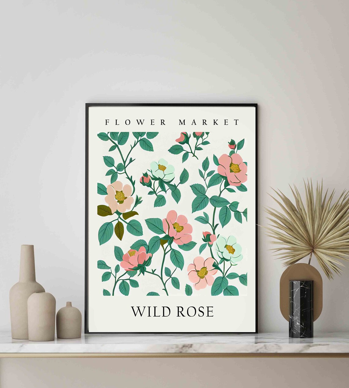 Wild Rose Coral Pink Botanical Flower Market Pastel Art Print - Image 3