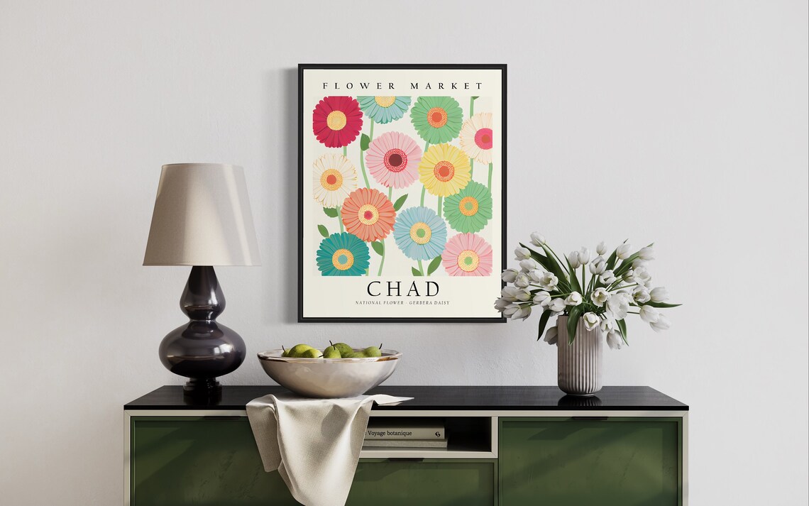 Chad Flower Market National Gerbera Daisy Floral Vintage Poster - Image 2
