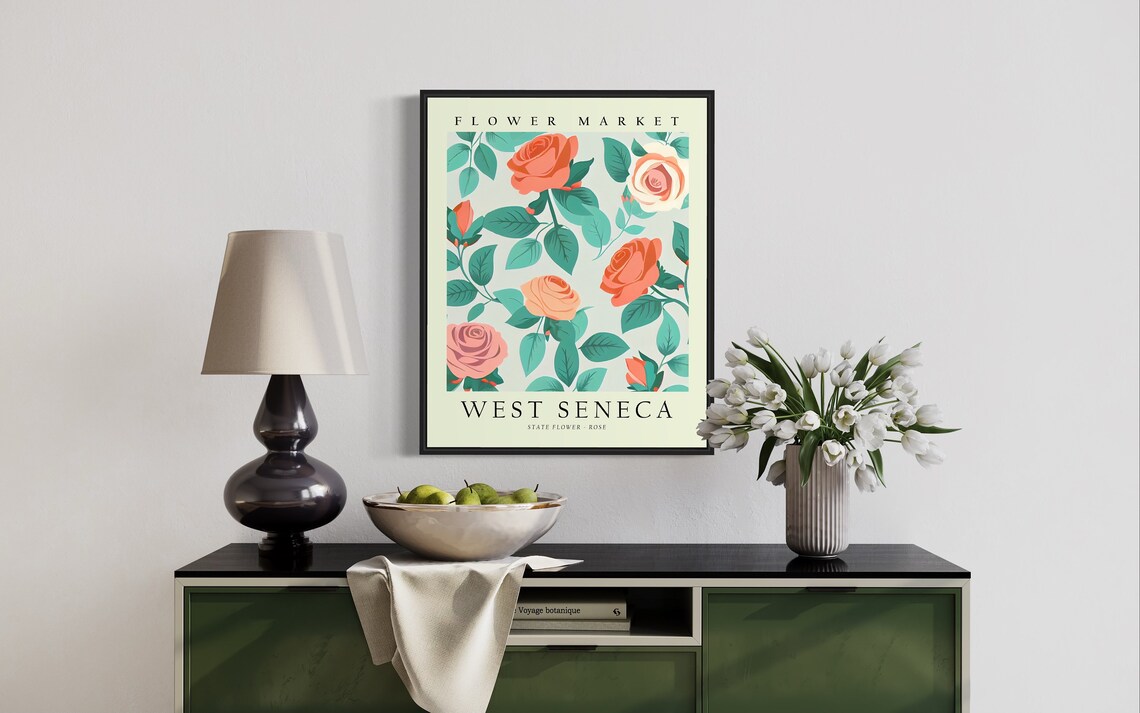Charming Vintage West Seneca New York Rose Flower Market Poster - Image 3