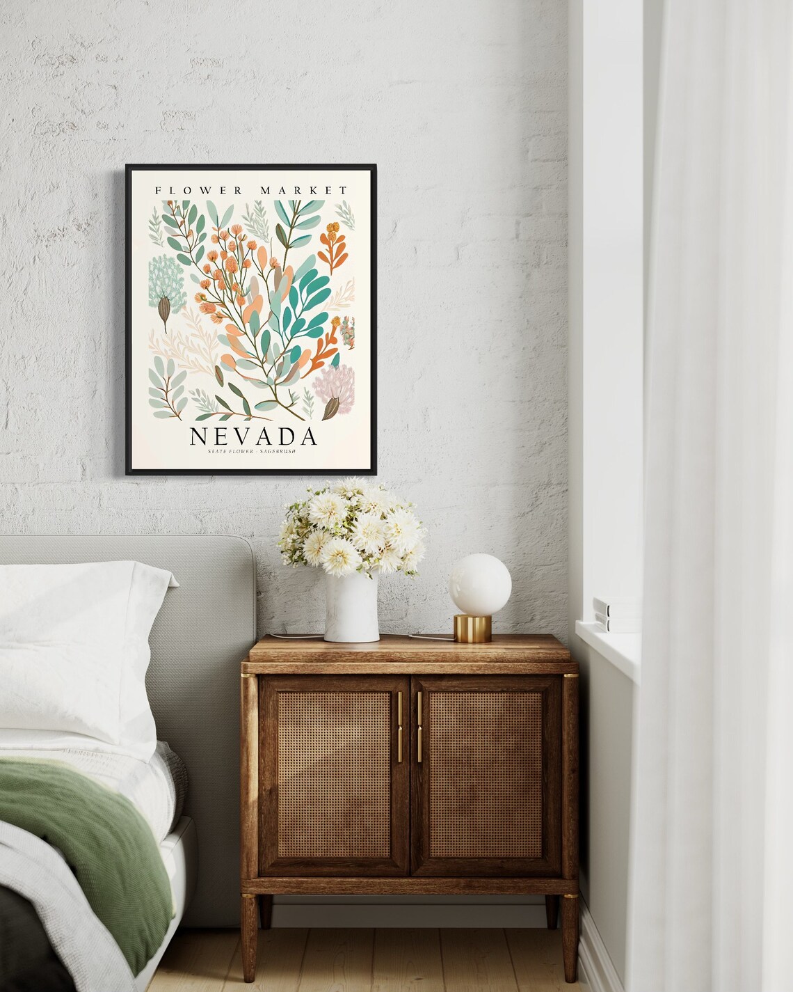 Nevada State Flower Sagebrush, Neutral Botanical Art Print - Image 3