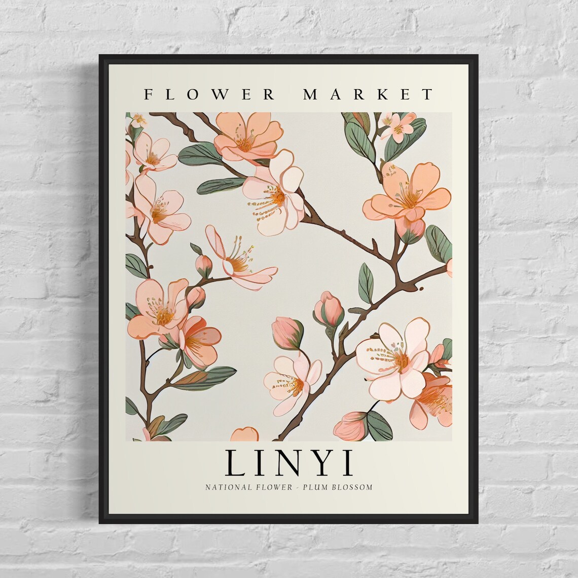 Linyi Plum Blossom Flower Market Botanical Travel Art Poster