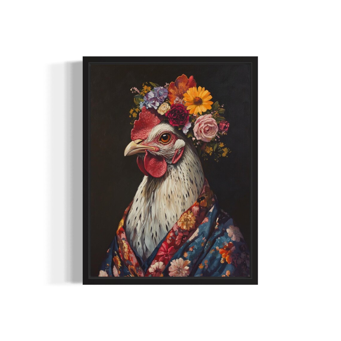 Chicken Flower Crown Kimono Portrait Japanese Style Bird Art Poster