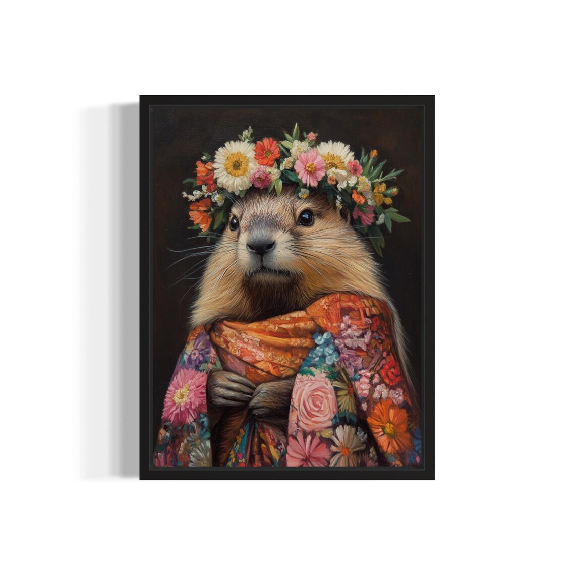 Marmot Poster Art Print, Animal Flowers in Kimono
