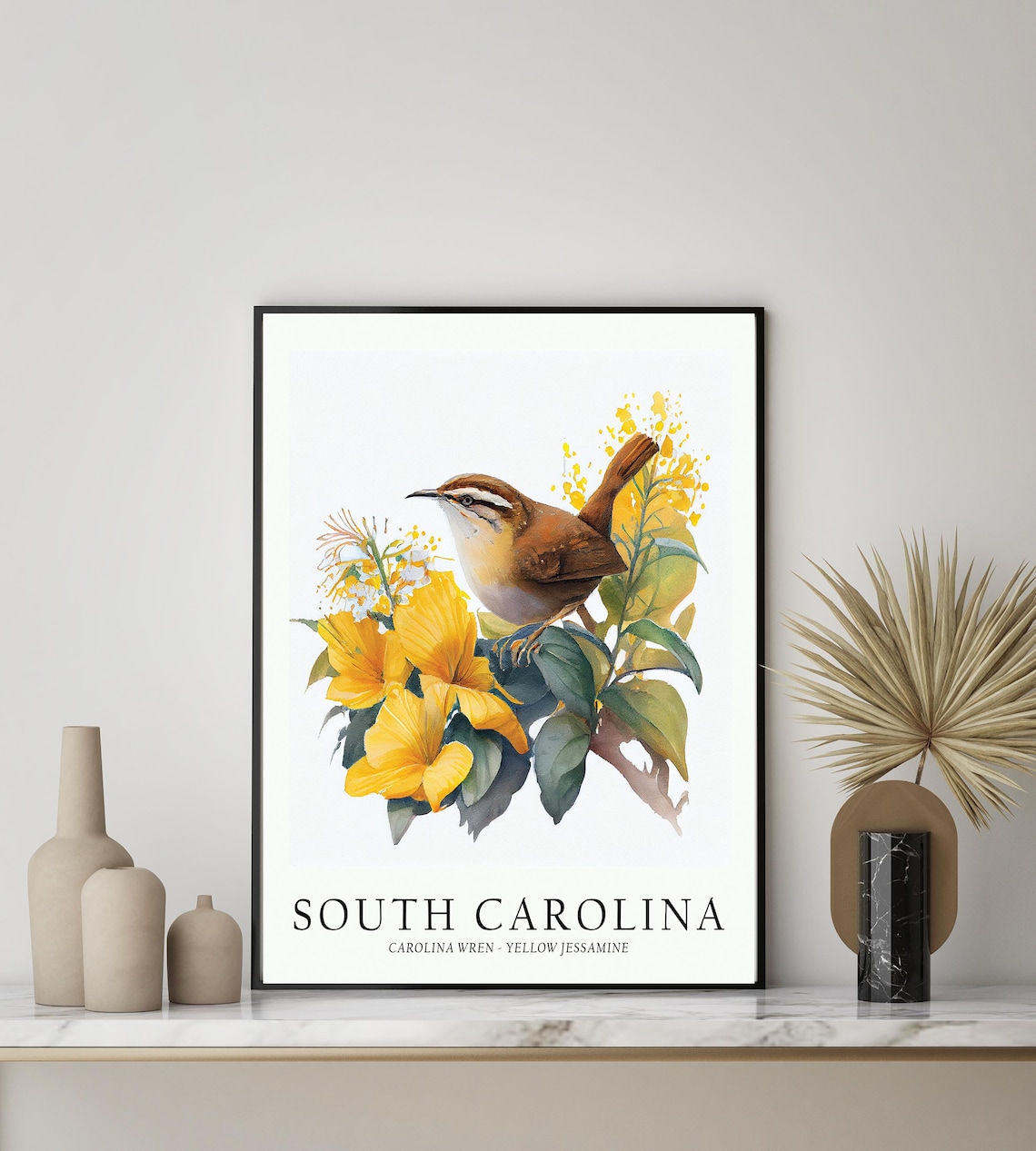 South Carolina State Bird and Flower Art Print - Image 5