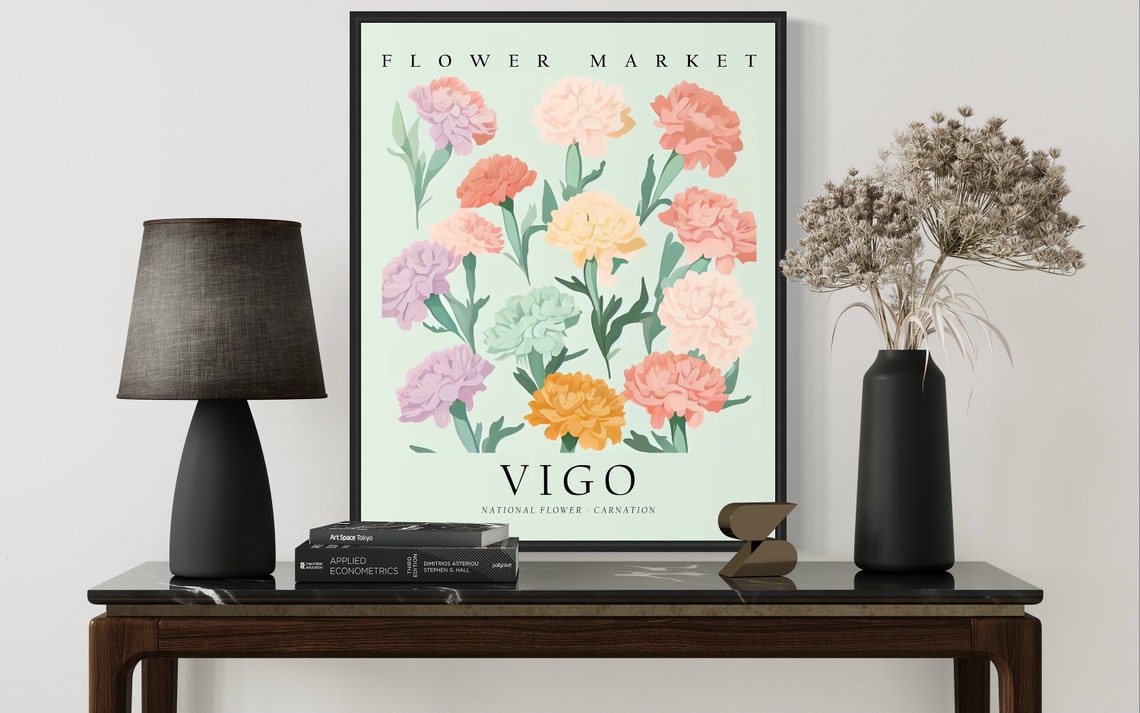 Vigo Spain Carnation Flower Market Botanical Illustration Art Print - Image 2