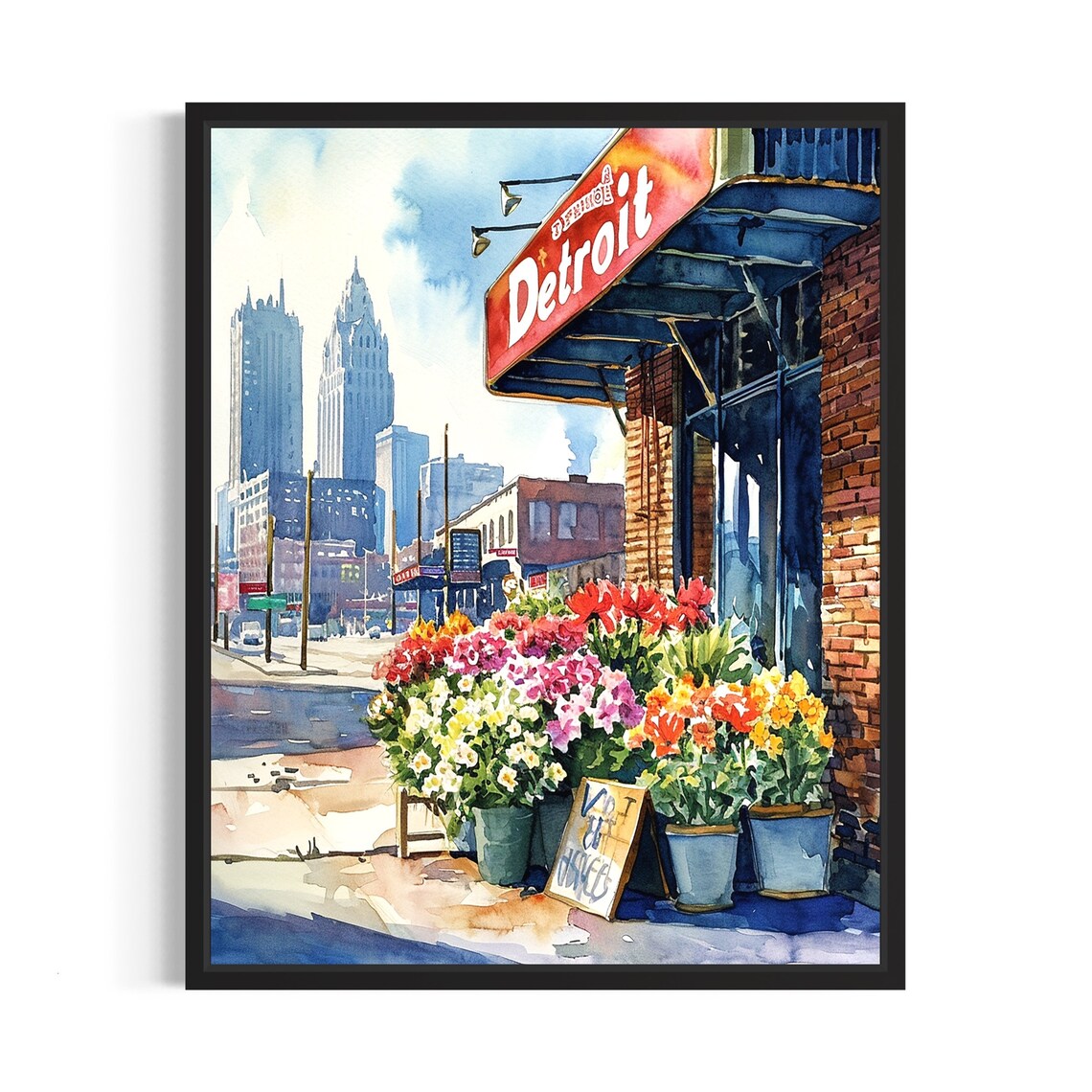 Detroit Flower Market Poster Print, Neutral Botanical Decor