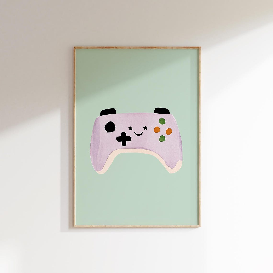 Smiling Purple Game Controller Cute Kids Gaming Room Wall Poster