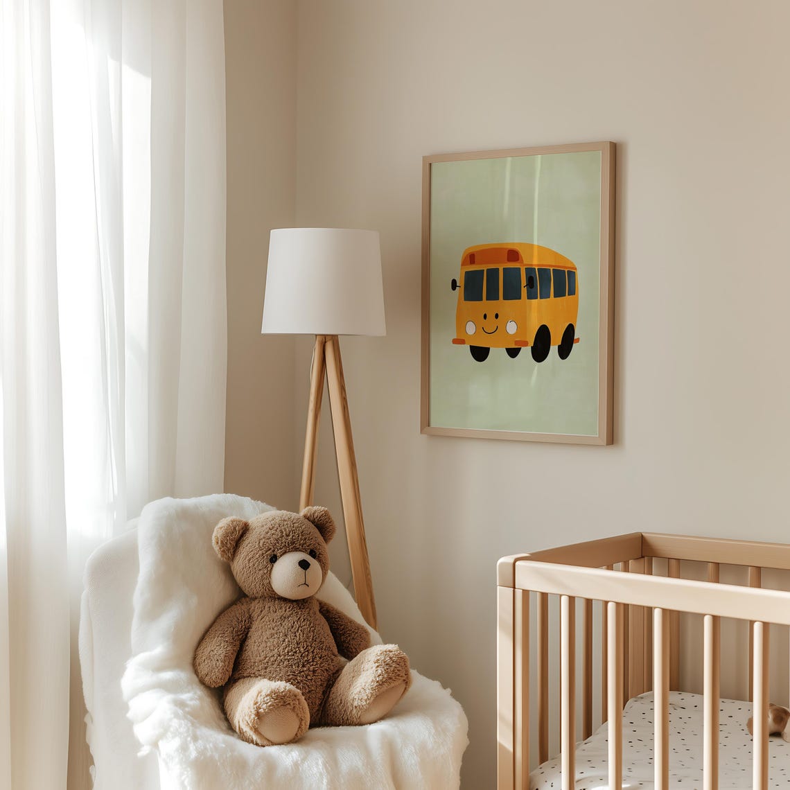 Smiling Yellow School Bus Cute Kids Vehicle Nursery Room Poster - Image 5