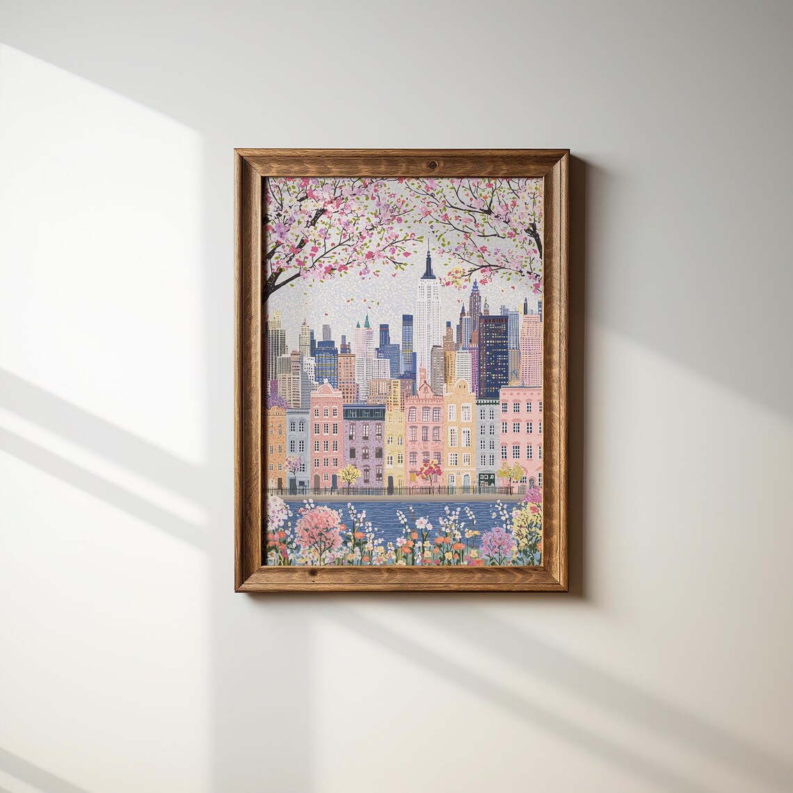New York City Skyline with Cherry Blossoms Floral Manhattan View Art Poster - Image 2