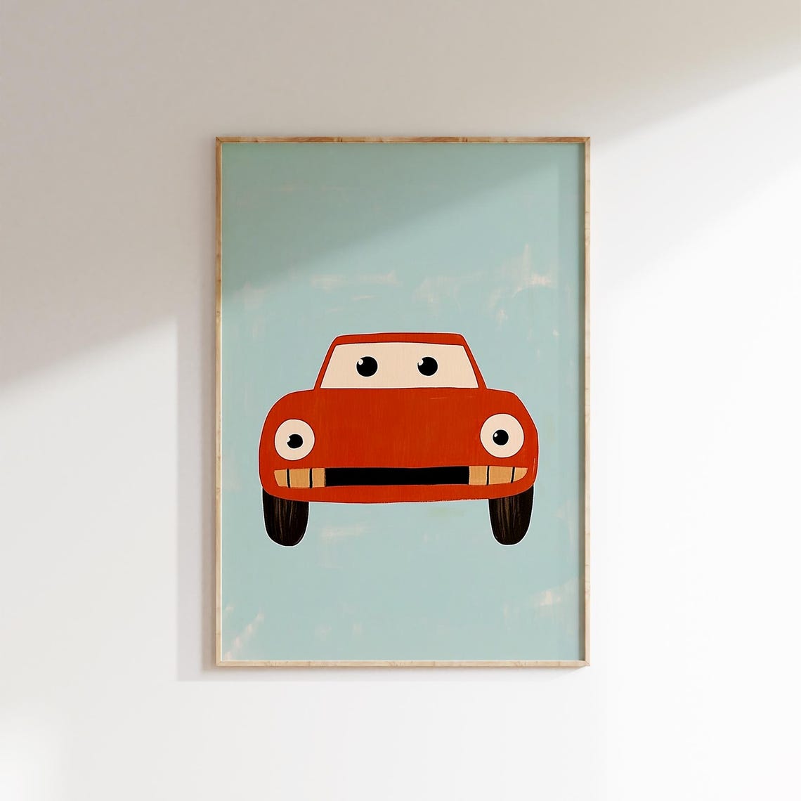 Cute Red Car Front View Smiling Mint Modern Kids Room Art Poster - Image 2