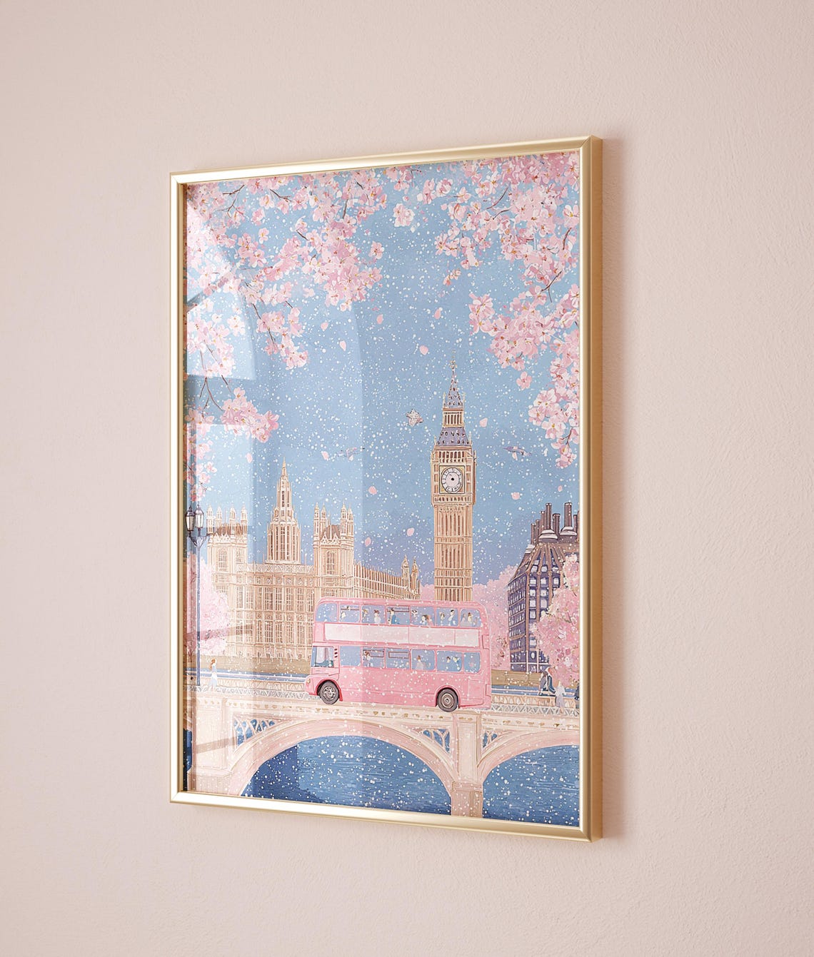 Big Ben London Spring Blossoms Pink Bus Westminster Bridge Poster - Image 2
