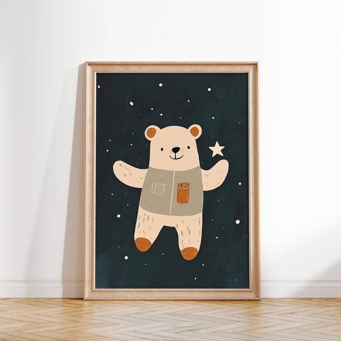 Astronaut Bear Nursery Kids Room Cosmic Stars Space Wall Art - Image 2