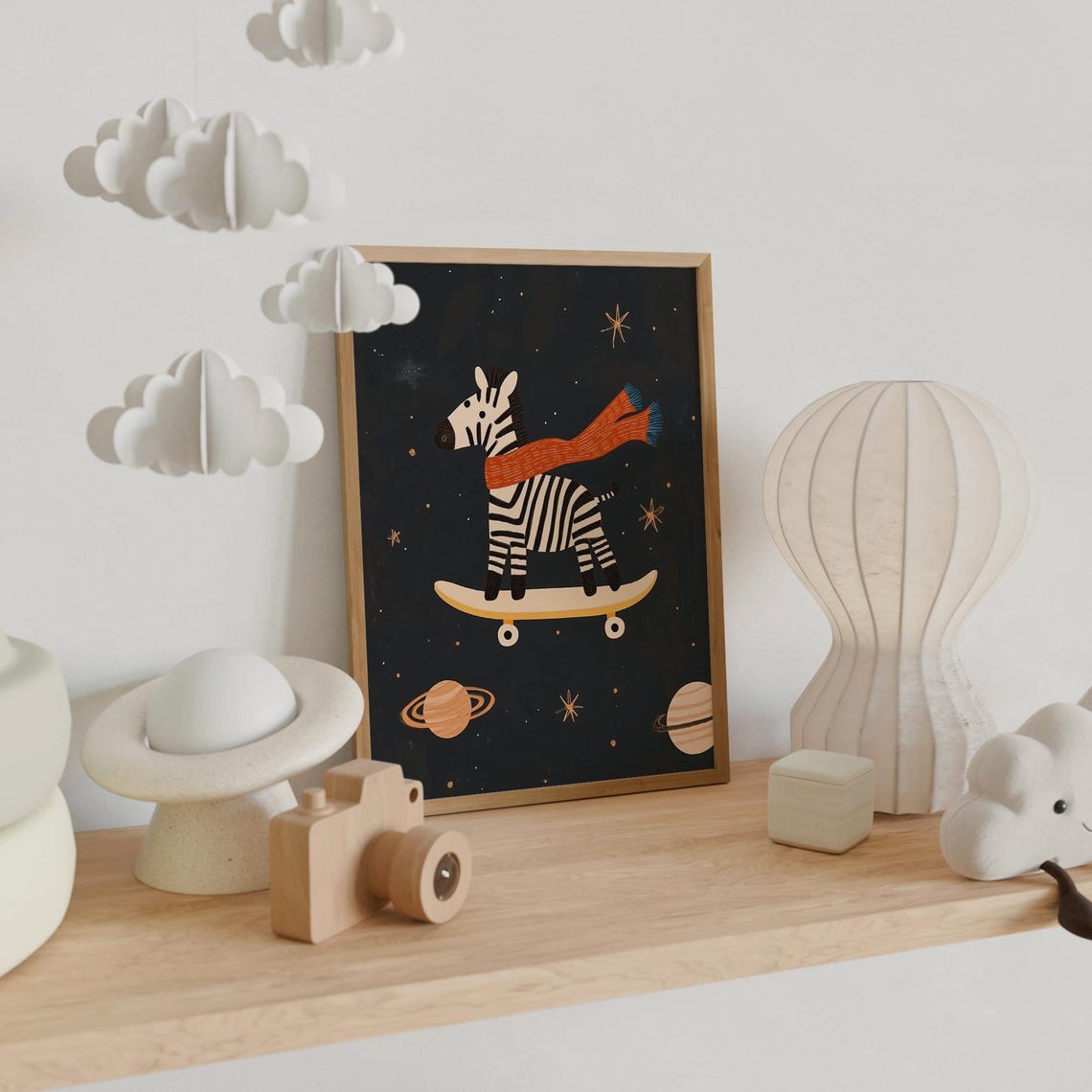 Cute Zebra Riding a Skateboard Through Space Kids Nursery Poster - Image 3