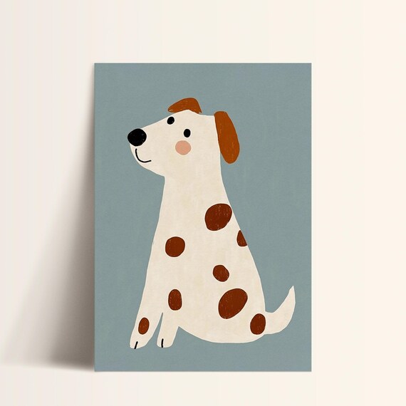 Cute Spotted Dog Sitting Kids Animal Nursery Illustration Poster