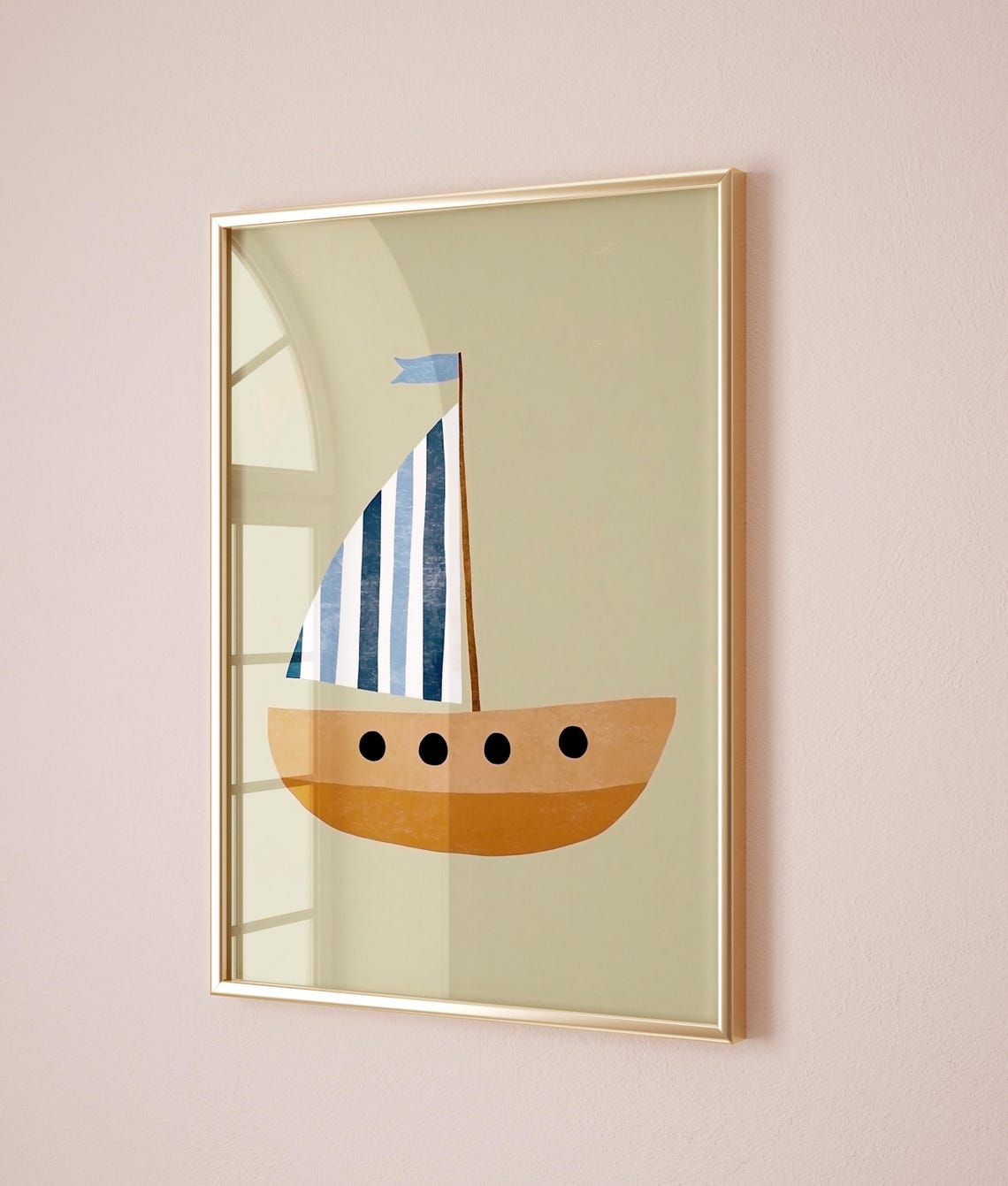 Striped Sail Sailboat Orange Hull Nautical Nursery Kids Room Poster - Image 2